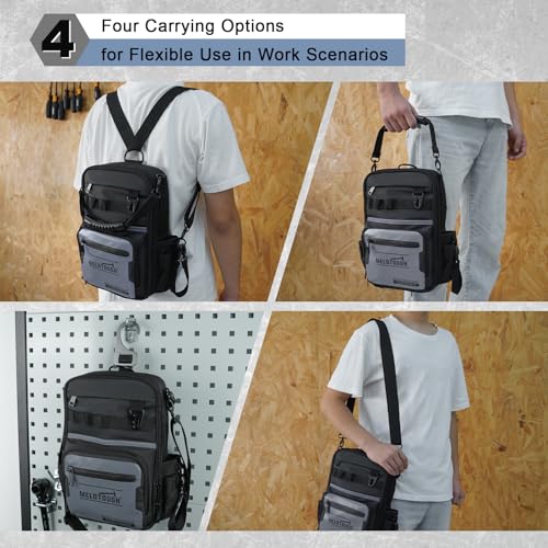 MELOTOUGH Small Tool Backpack for Men 30 Multi-Storage Pockets Heavy Duty Tool Bag Backpack, Tape Thong Electrical Tape Holder with Snap Hooks