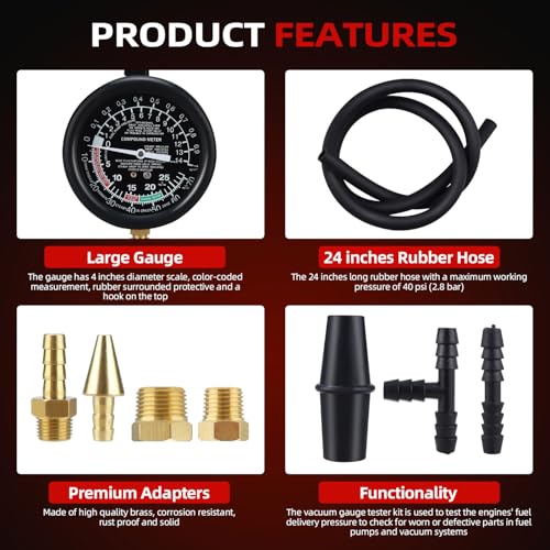 8MILELAKE Fuel Pump and Vacuum Tester Gauge Leak Carburetor Pressure Diagnostics
