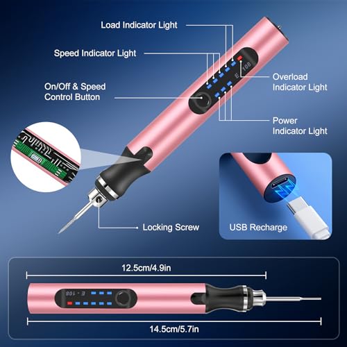 Engraving Pen, Glass Engraving Tool with 16 Templates for DIY Crafts (Pink) Pink