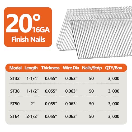 16 Gauge 20-Degree Angled Finish Nails 1-1/2" 3000-Pack Galvanized 1-1/2"-3000 pcs
