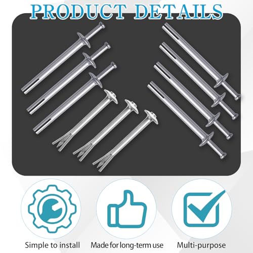 120 Pcs 1/4" x 3" Drive Nail in Anchor Heavy Duty Zinc Plated Concrete Nails Rustproof Drive Expansion Cement Hammering Anchors Pin Metal Fasteners Kit for Wall Drywall Wood Brick