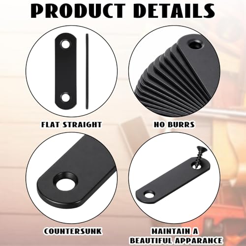 Yinkin 100 Pcs 2.2"x0.6" Black Stainless Steel Flat Straight Braces Mending Plates with 200 Screws, Rustproof Straight Brackets for Furniture, Shelves, Cabinets & DIY Wood Joint Repair 2.2 Inches/ 57 mm