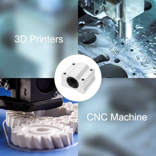 sourcing map 4PCS SCS12UU Linear Motion Ball Bearing Slide Bushing Aluminum 41mm Long Linear Roller Bearing Slide Block for 12mm Round Shaft Rod in 3D Printer, CNC Machine, Silver Tone