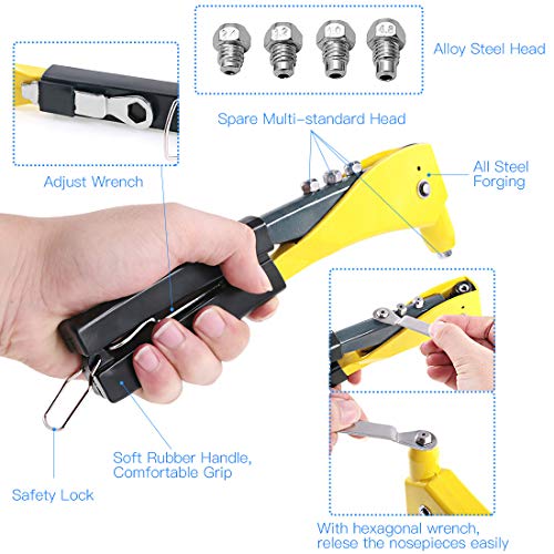 GLARKS Heavy Duty Riveter Set, 210Pcs Aluminum Blind Rivets Assortment Kit and a Professional Pop Rivet Gun for Sheet Metal, Automotive, Railway, and Duct Work (Rivet Gun with Rivets Set) Rivet Gun with Rivets Set