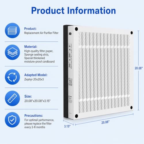 20x20x3 Air Filter Replacement For Zephyr 20x20x3 VGF Series,Foldable 2PACK Foldable 20x20x3-2Pack