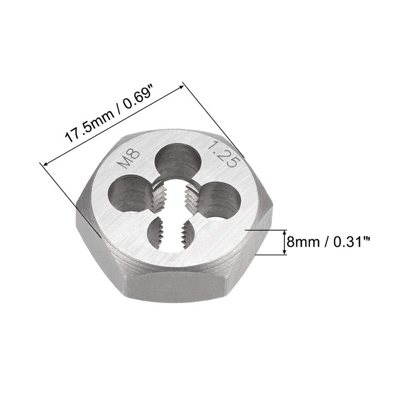 sourcing map Hexagonal Die M8 x 1.25 Pitch | Carbon Steel Metric Taper Tube Accuracy Level 6g