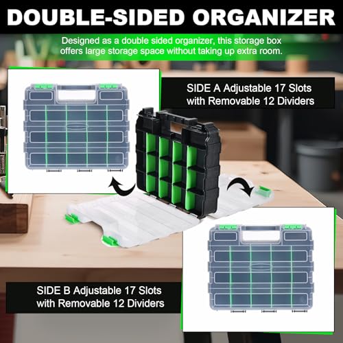 Tool Box with Transparent Lid, 2 Pack Hardware Organizer Box Green