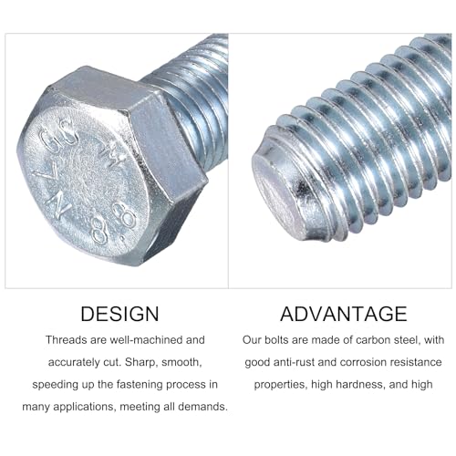 METALLIXITY Hex Bolts (M16-2x60mm) 10Pcs, 8.8 Grade Carbon Steel Zinc Plated Fully Threaded, Coarse Thread UNC Hex Head Screw Bolt - for Furniture Repair, Silver M16-2x60mm