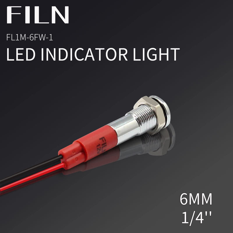 FILN Pack of 10 12V LED indicator light pilot signal lamp 6mm (1/4") 24V red green blue yellow white metal surface lights (black anodized-red2pcs+green2pcs+yellow2pcs+blue2pcs+white2pcs) (red+green+yellow+blue+white) 2 pieces black anodized