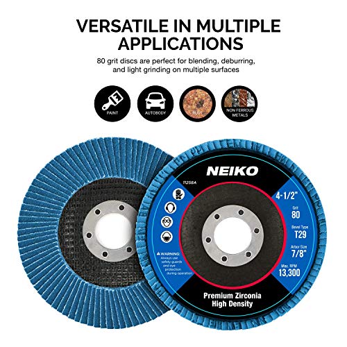 NEIKO 11258A 10 Pack Jumbo Zirconia Flap Discs 4-1/2 for Angle Grinder, 80 Grit Flapper Wheel, Angled T29 Grinding Wheel 4.5 Inch Flap Disc, 7/8" Arbor Grinding Disc, Flap Wheel for Metal Sanding