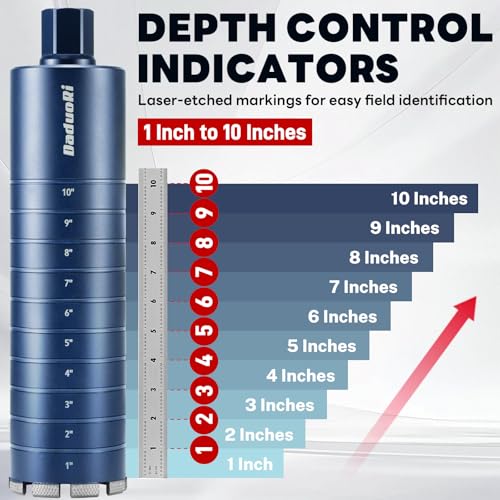 2" Core Drill Bit with Etched Depth Scale – Industrial for Reinforced Concrete, Brick Block, Masonry,1-1/4"-7 UNC,14" Drilling Depth, Precision-Welded & Aggressive Sharp 12mm Segments, Wet 2 Inch