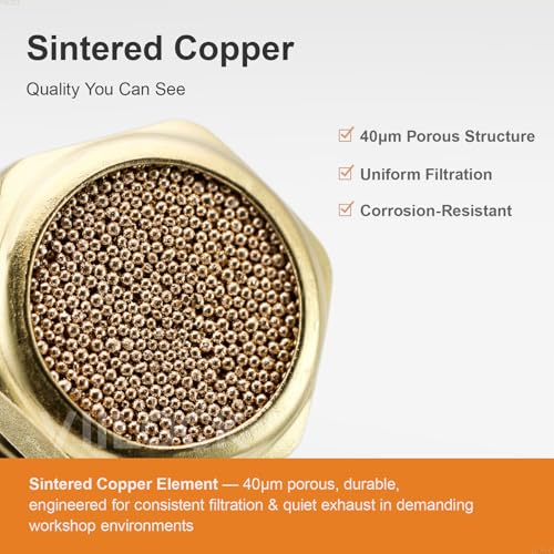1/4" NPT Brass Pneumatic Muffler, Sintered Bronze Silencer 5Pcs 1/4" Male (5pcs)
