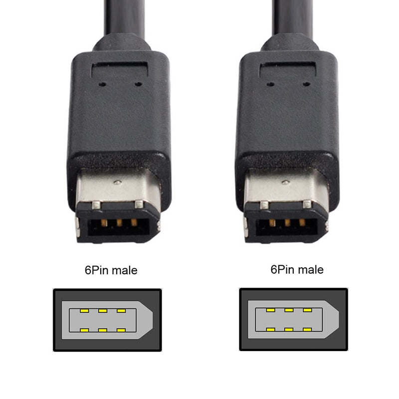 CY IEEE 1394 Firewire 400 6-pin to 6-pin Cable FireWire 400Mbps 6p to 6p Capture Cord 1.8m Black 6Pin Male-6Pin Male