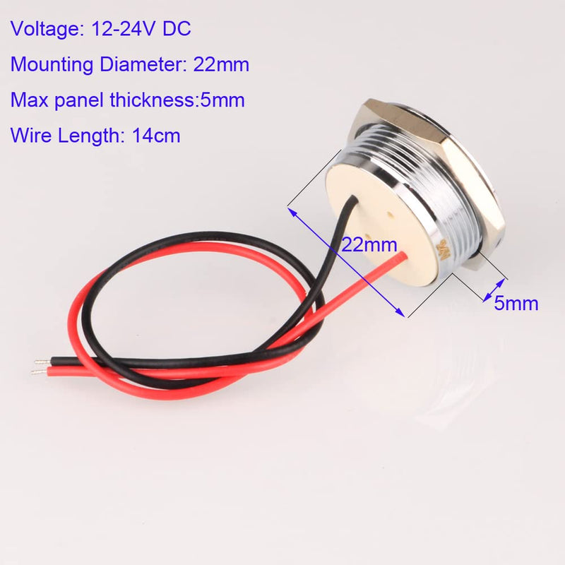 Gebildet 5pcs 12V-24V 20mA Energy Saving Indicator Metal Indicator Lamp Waterproof Signal Lamp Hole Size 22mm White/Blue/Red/Green/Orange LED (Spherical Surface Head) Red/Blue/Green/White/Orange (12v-24v）