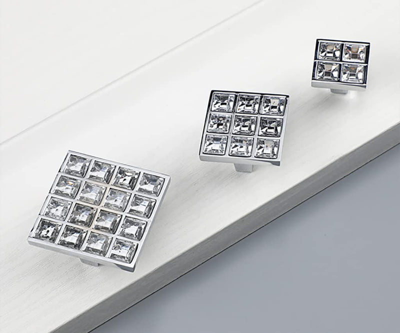 10 Pack Extra Large Square Crystal Rhinestone Cabinet Knobs Pulls Handles,Shiny Diamond Glass Dresser Drawer Konbs Pulls for Cupboard Wardrobe Dresser (Square 1.26" Hole Centers, 10 Pack) Square 1.26" Hole Centers
