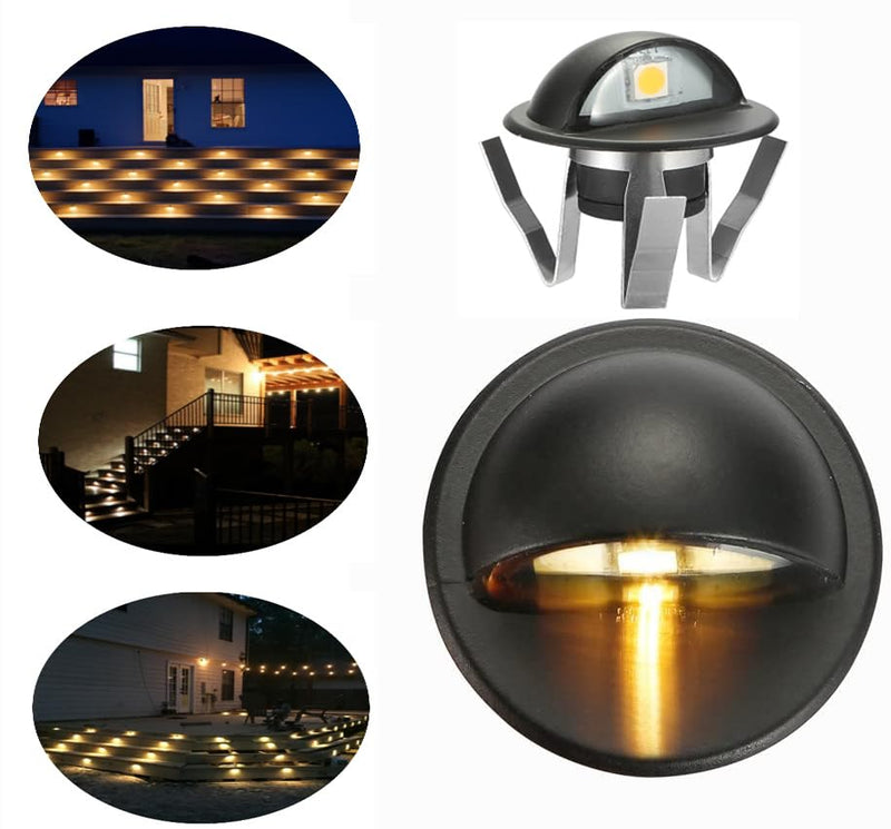 FVTLED Pack of 6 Warm White LED Deck Lights kit Φ1.38 Outdoor Garden Yard Decoration Lamp Recessed Pathway Step Warm White LED Lighting, Black 6pcs Warm White (Black)