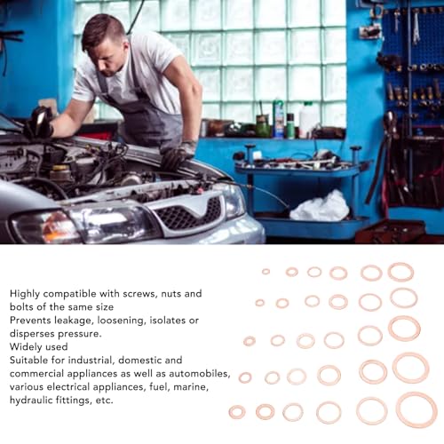568pcs Copper Washers Assortment Kit, 30 Sizes M5-M28 Metric Oil Drain Plug Gasket Seal Kit, Flat Sealing Crush Washers Assortment Set for Automotive, Plumbing, Electrical, Mechanical Use, IMPA813080
