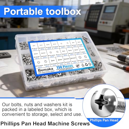237PCS Machine Screws Nuts and Bolts Assortment Kit, 304 Stainless Steel Bolts 8 Sizes #6-32#8-32#10-24 Phillips Pan Head Hardware Screws + 730Pcs Machine Screws Nuts and Bolts Assortment Kit,