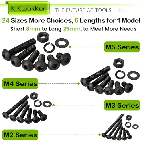 1700Pcs Hex Socket Flat Head Black Screws Assortment and 1720Pcs Hex Button Head Cap Screw Bolts and Nuts Kit (M2 M3 M4 M5)