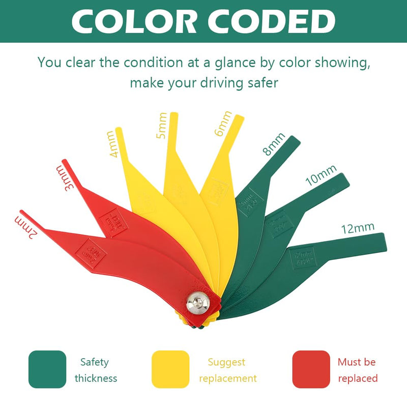 Brake Lining Thickness Gauge, Pack of 8 Brake Pad Gauge, Automotive Brake Pad Measuring Tool, Color-Coded(Color:as Shown) as shown