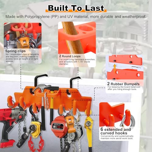 Lineman Tool Board Bucket Truck Tool Organizer for Bucket Hooks and Lineman Bucket Accessories Including 2PCS 2” and 2PCS 3” Aerial Bucket Hooks Orange electrician's tool board + black bucket hook