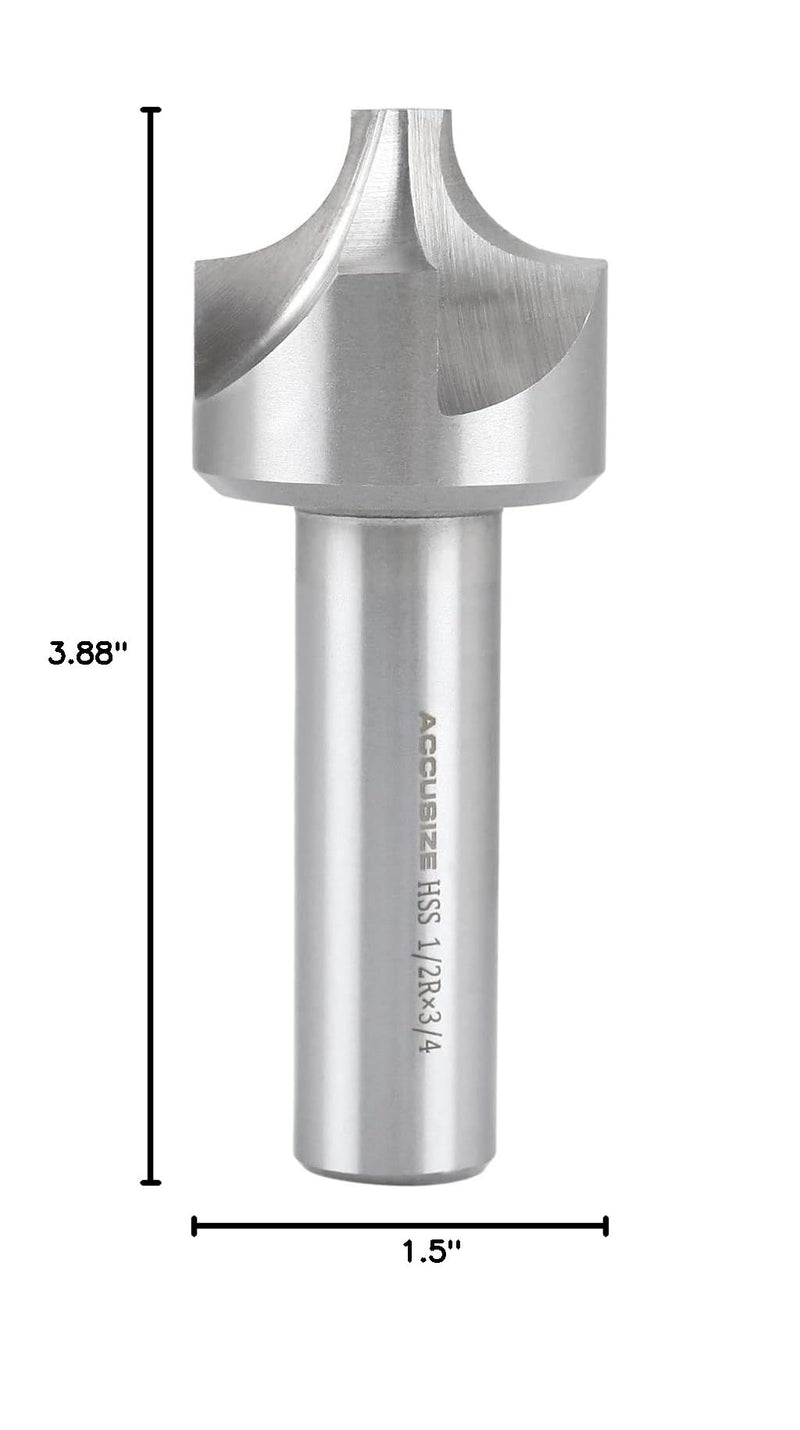 Accusize''dustrial Tools 1/2'', H.S.S. Corner Rounding End Mills, 3/4'', Shank Dia, 1-1/2'' Cutter Dia, 3-7/8'' Overall Length, 1011-1234 | H.S.S. Corner Rounding End Mills, 1-1/2" Cutter Dia, 3-7/8" Overall Length 1/2" x 3/4"(R x Shank Dia.)