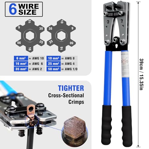 Sanuke Battery Cable Crimper Tool for AWG10-1/0, 78pcs Copper Lug Terminals 1pcs Crimper+188pcs Accessories