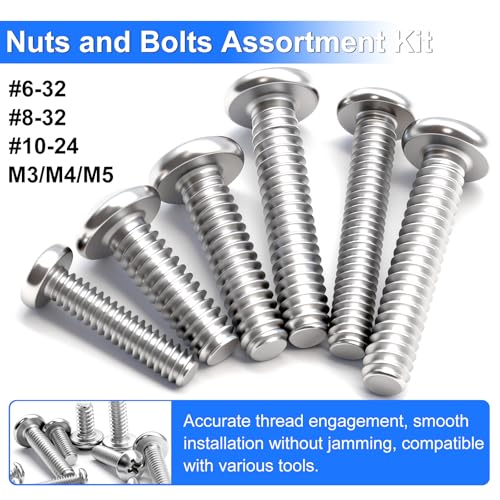 730Pcs Machine Screws Nuts and Bolts Assortment Kit, 304 Stainless Steel Bolts 16 Sizes #4-40#6-32#8-32#10-24 Phillips Pan Head Hardware Screws + 408PCS Machine Screws Nuts and Bolts Assortment