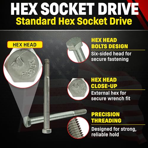 Stainless 7/16-14 x 5" Hex Head Bolts 304 Stainless Steel (10 Pieces) 7/16-14 x 5"
