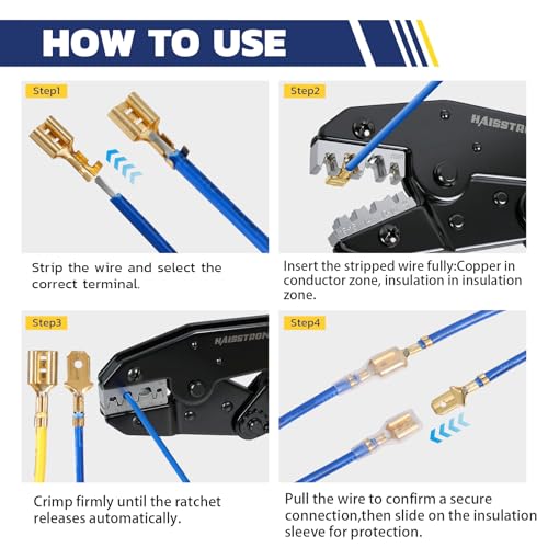 haisstronica 960PCS Brass Open Barrel Terminals with Crimping Tool 960PCS Gold