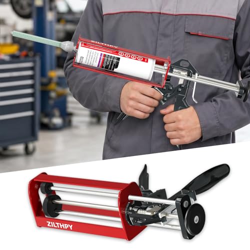 Dual Cartridge Epoxy Gun 200 ml 6.75 fl oz 08115 Panel Bonding Adhesive Gun Auto Body Repair Gun Two-part Epoxy Gun Seam Sealer 08308 Dual Cartridge Gun 1:1 & 2:1 Ratio, Red