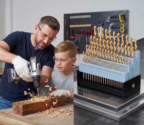 29Pcs Cobalt Drill Bit Set, 135 Degree Tip High Speed Steel with Black and Gold Finish, Stainless Steel, Plastic and Wood with Indexed Round Case 1/16"-1/2" 4341-29Pcs