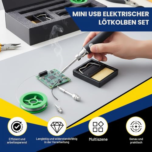 USB Wireless Soldering Iron Set - 3 Temperature Levels (330°C - 450℃) Including Safe & Easy for Electronic Repairs (Black), Improved Version