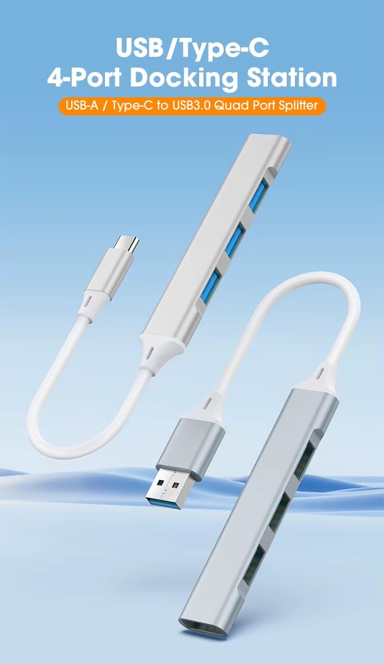 Mac USB C Adapter - Type C USB Adapter Hub with 4 Ports: 1 USB 3.0 + 3 USB 2.0, Ultra-Slim Aluminum Design, 5Gbps Transfer, Adapter for Mac USB C, Type C USB Hub (Grey) Grey