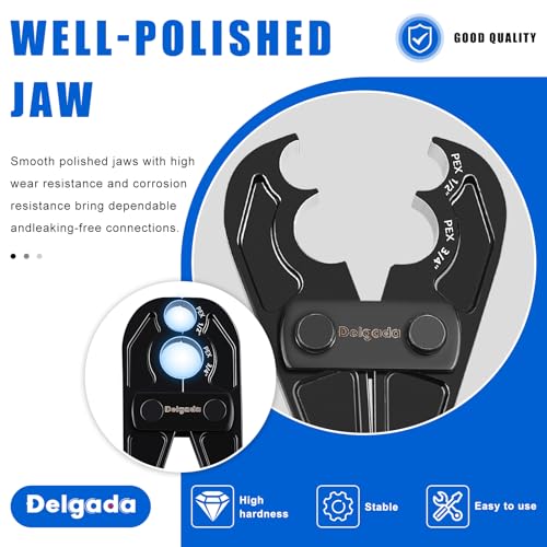 Delgada PEX Crimping Tool 1/2" & 3/4" Combo PEX Crimper Kit for Crimping Copper Rings with Go/No-Go Gauge ASTM F1807 Standard Compliant DL-1824