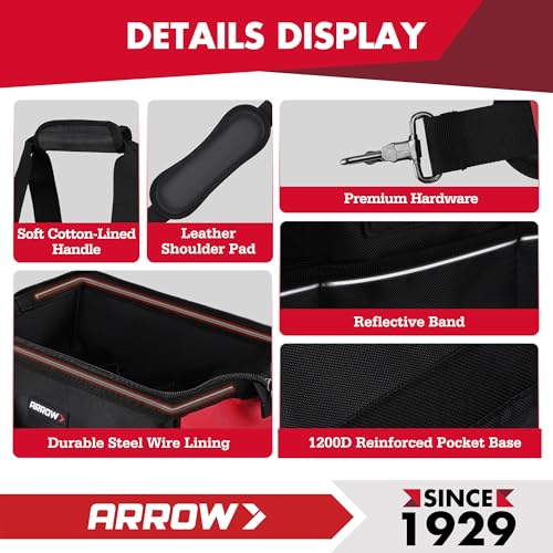 ARROW 14" Heavy Duty Tool Bag with Reflective Band, Tool Organizer Bag 14 Inch