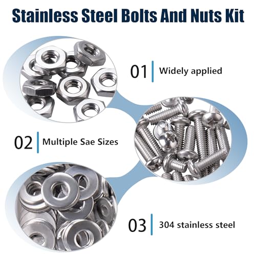 700 PCS Screws Bolts and Nuts Assortment Kit #4-40#6-32#8-32#10-24 304 Stainless Steel,Phillips pan Head Screws. Bolts, Nuts and Flat washers Set with Storage Box