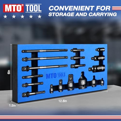 MTO 18-Piece Impact Socket Adapter & Universal Joint Set, 1/4", 3/8" & 1/2" Drive Hex Shank Drill Bit with Standard, Long & Swivel Types, for Impact Wrench & Driver
