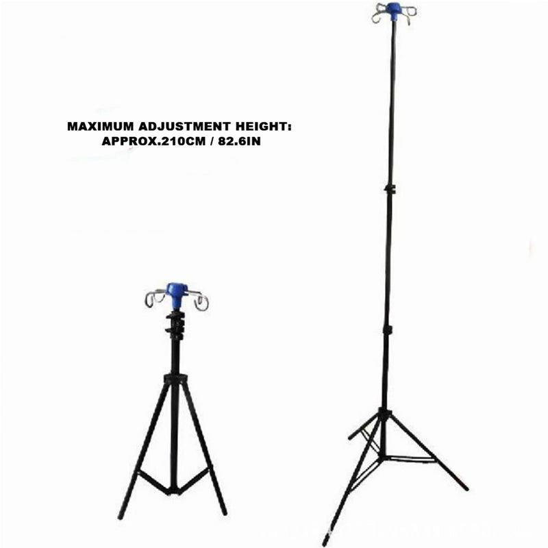 Saluaqui Portable IV Pole Stand, IV Stand for Drip Bags, Stainless Steel Infusion Set with 4 Hooks, Foldable Stand for Nursing Homes and Home Care