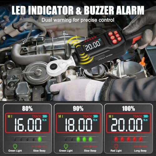 VANPO 1/4 Drive Digital Torque Wrench Set, 1.11-22.12 Ft.Lb, ±2% Accuracy 1/4-Inch (1.11-22.12 ft.lb/1.5-30 N.m)