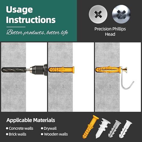 M8x65mm Lag Bolts for TV Wall Mount, TV Mount Screws Kit & 510PCS Drywall Anchors and Screw Assortment Kit, 255x Plastic Dry Wall Anchors and 255x Truss Flat & Pan Head Zinc Plated Wood Screw