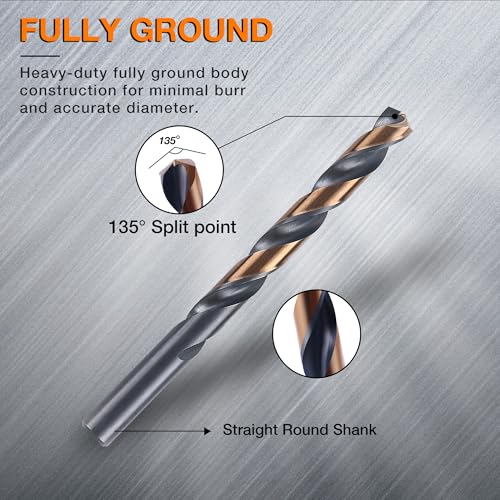 29Pcs Cobalt Drill Bit Set, 135 Degree Tip High Speed Steel with Black and Gold Finish, Stainless Steel, Plastic, and Wood with Metal Indexed Storage Case 1/16"-1/2" 1/16"-1/2" (29pcs, Black Gold)