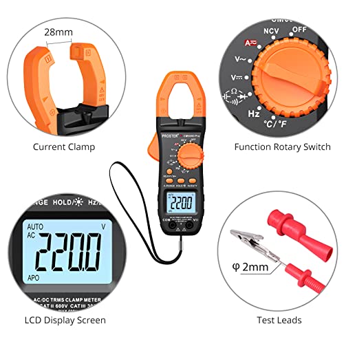 Proster Digital Clamp Meter TRMS 6000counts & Non Contact Voltage Tester