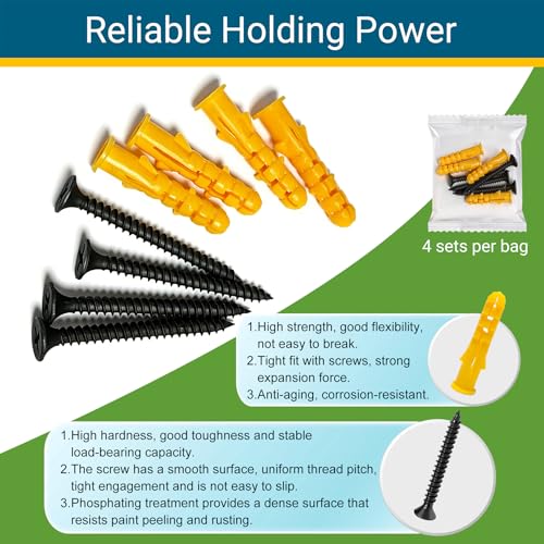 Masonry Anchors and Screws Kit 80 Sets Plastic Wall Plugs & Screws with 1 Masonry Drill Bit Heavy Duty Fasteners for Brick Concrete Block and Stone Walls (Yellow, M4-30) yellow