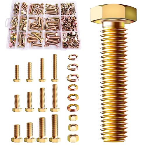 Mywish 200Pcs #10-32 Rivet Nuts & 520 Pcs M5 M6 M8 Hex Head Bolts Screws, Metric Bolt Assortment, Yellow Zinc Plated Kit, Yellow-Zinc Carbon Steel Flat Head Knurled Body RIV Nuts