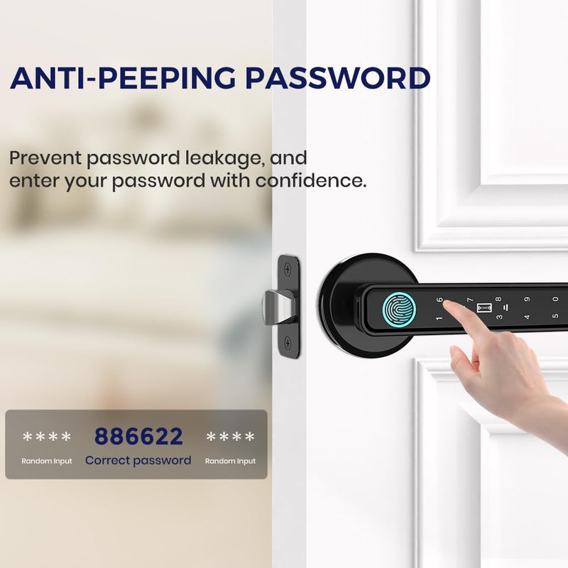 Smart Door Knob & Handle, Fingerprint Door Lock with Bluetooth Keypad | Keyless Entry Door Lock with Key Access, App Control, Privacy & Passage Modes for Home, Bedroom, Office & Apartment Black194