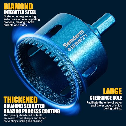 Diamond Hole Saw Kit Tile Hole Saw Kit 10 PCS Serrated Brazing Core Drill Bit Set with EVA Guide Jig Diamond Drill Bits for Porcelain Tile Glass Ceramic Stone Granite Marble 10 PCS Serrated Brazing Diamond Hole Saw