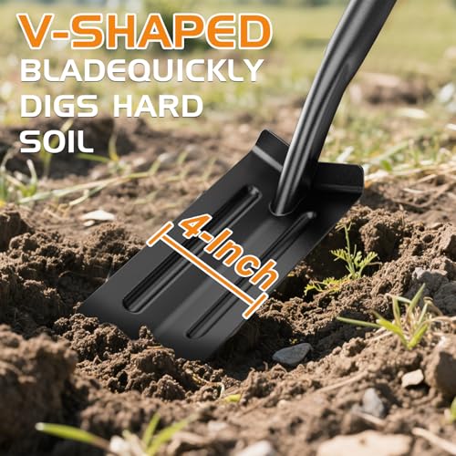 56 Inch Heavy Duty Trenching Shovel, 4-Inch V-Cut Blade Fiberglass Handle