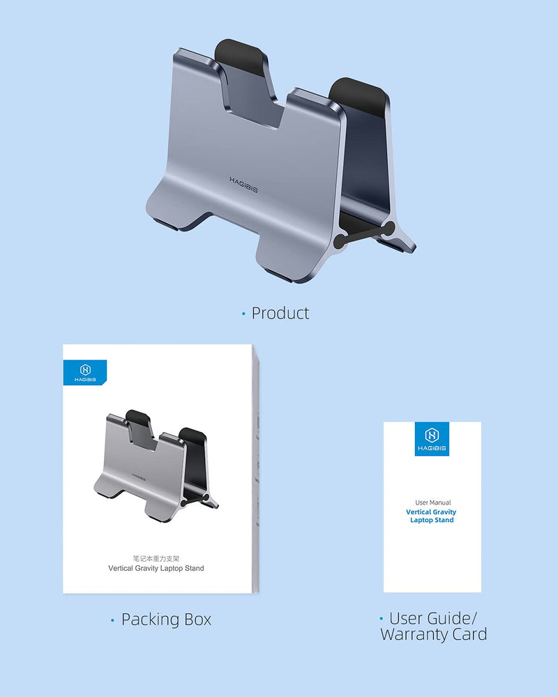 Hagibis Vertical Laptop Stand Desktop for Desk Gravity Locking Holder Dock Save Space Improves Airflow for MacBook Pro, Mac mini, Surface, HP, Dell, Chrome Book (Grey Alloy) Grey Alloy