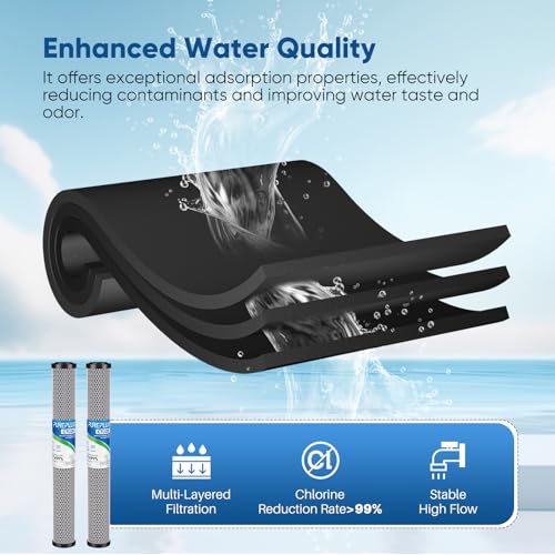 PUREPLUS 5 Micron 2.5" x 20" Whole House CTO Carbon Sediment Water Filter 1PACK and 20"X2.5" 5 Microns Whole House Sediment RO System Water Filter 6PACK